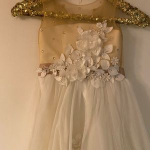 Beautiful custom flower girl / wedding guest dress . Tulle ivory beige